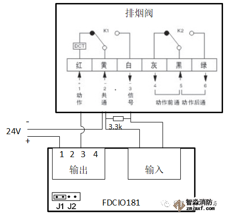 排煙閥與消防控制模塊的接線(xiàn)